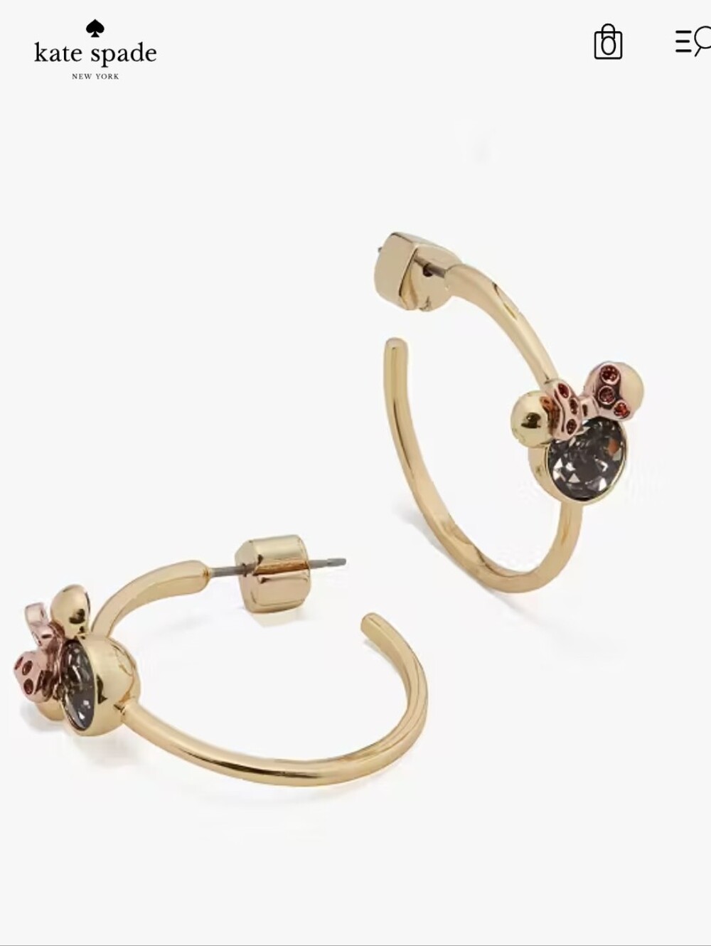 NWT kate spade & Disney Minnie Mouse Hoop Earrings with Pink Bow Accents